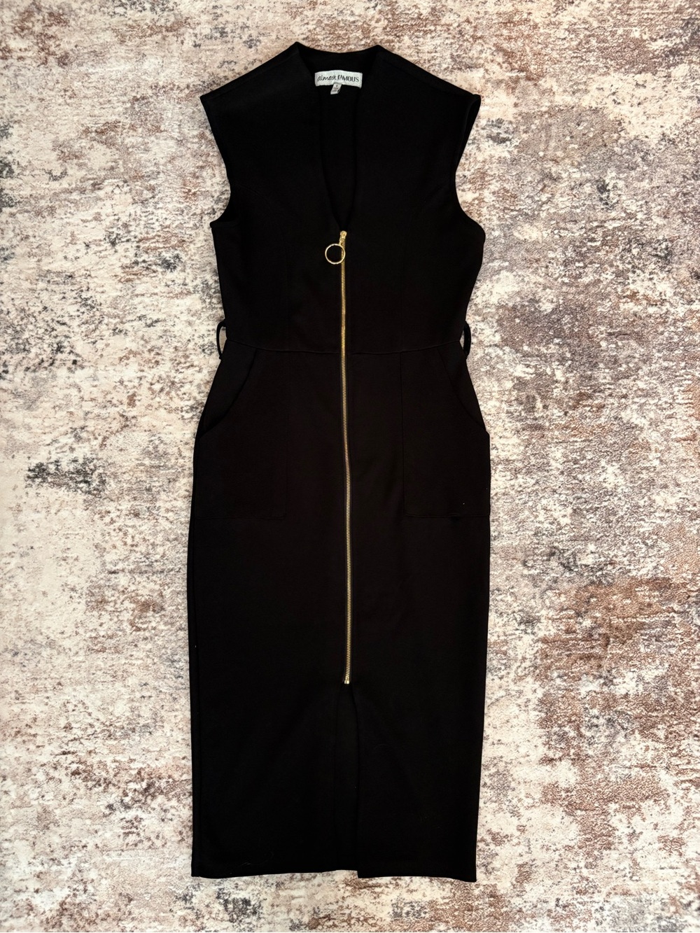 Almost Famous Black Sleeveless Sheath Dress with Gold Zip